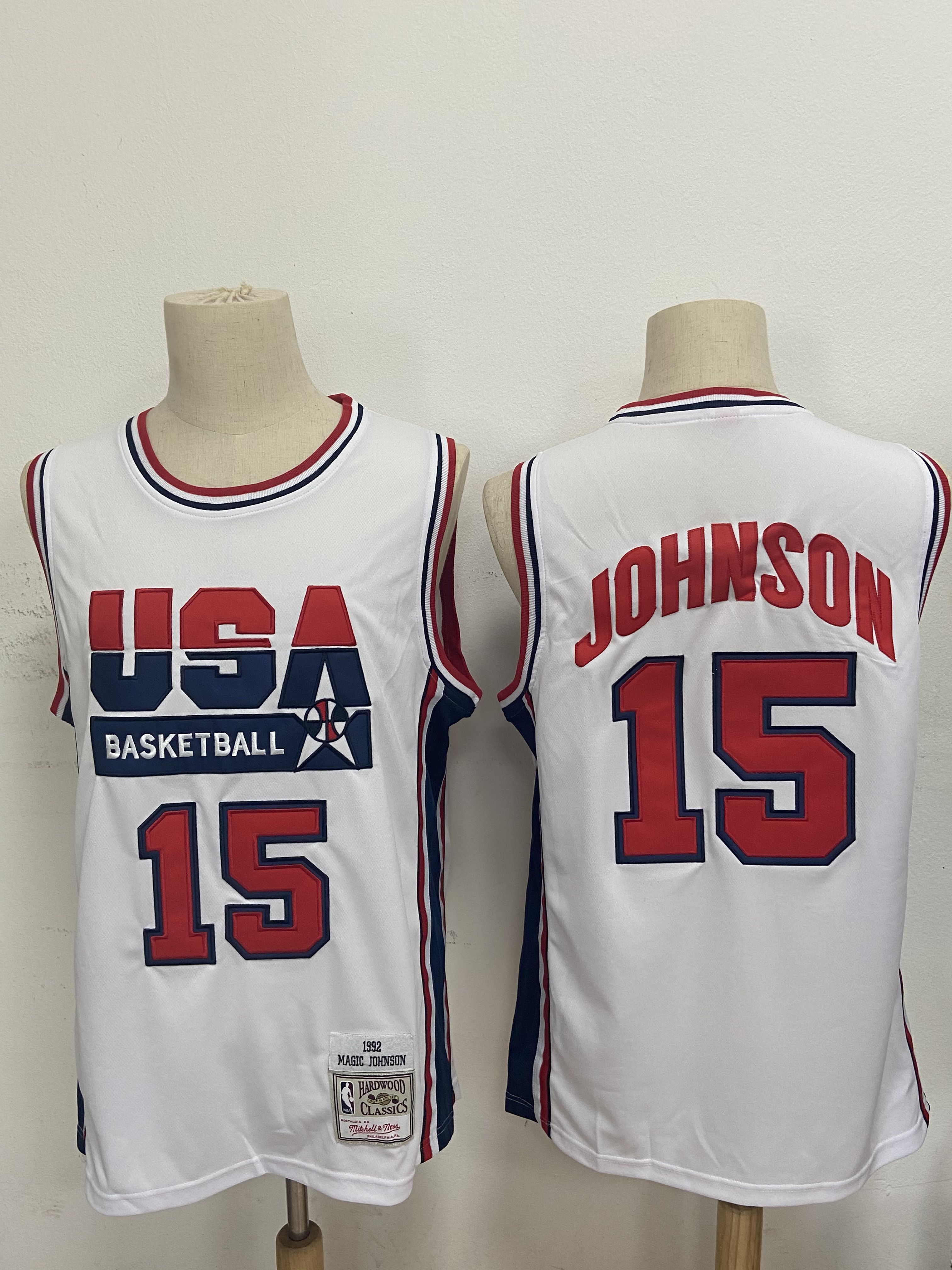 Men USA Basketball 15 Johnson White Stitched Throwback NBA Jersey